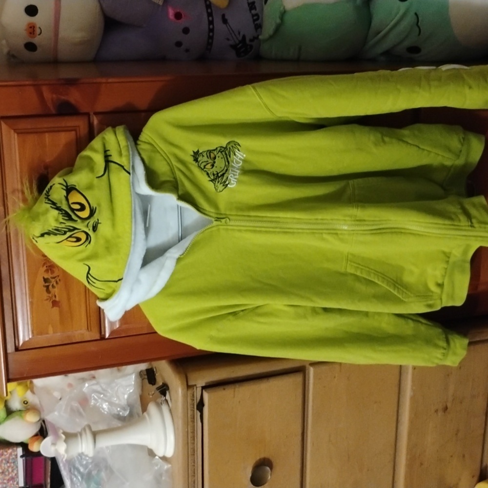 The Grinch neon green fleece zip up hoodie size XL